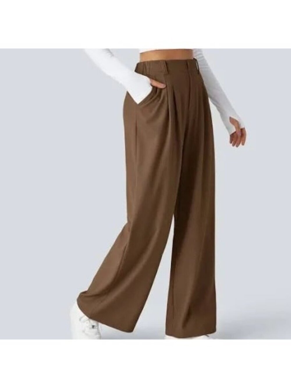 New Halara Pants Wide Leg Side Pockets Size Medium Elastic Waist Polyester NWT